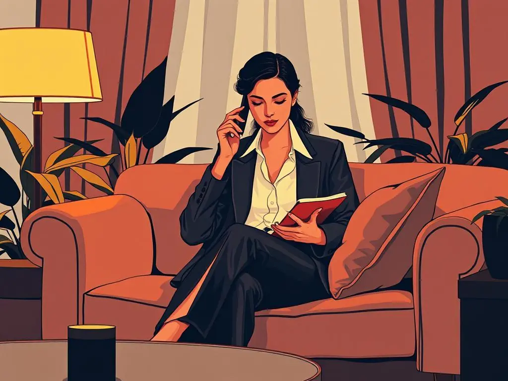 Ilustración plana de un móvil boca abajo entre dos tazas humeantes